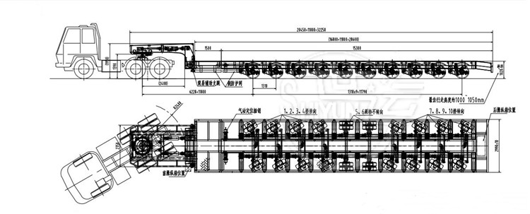 10 axle extendable trailer drawing